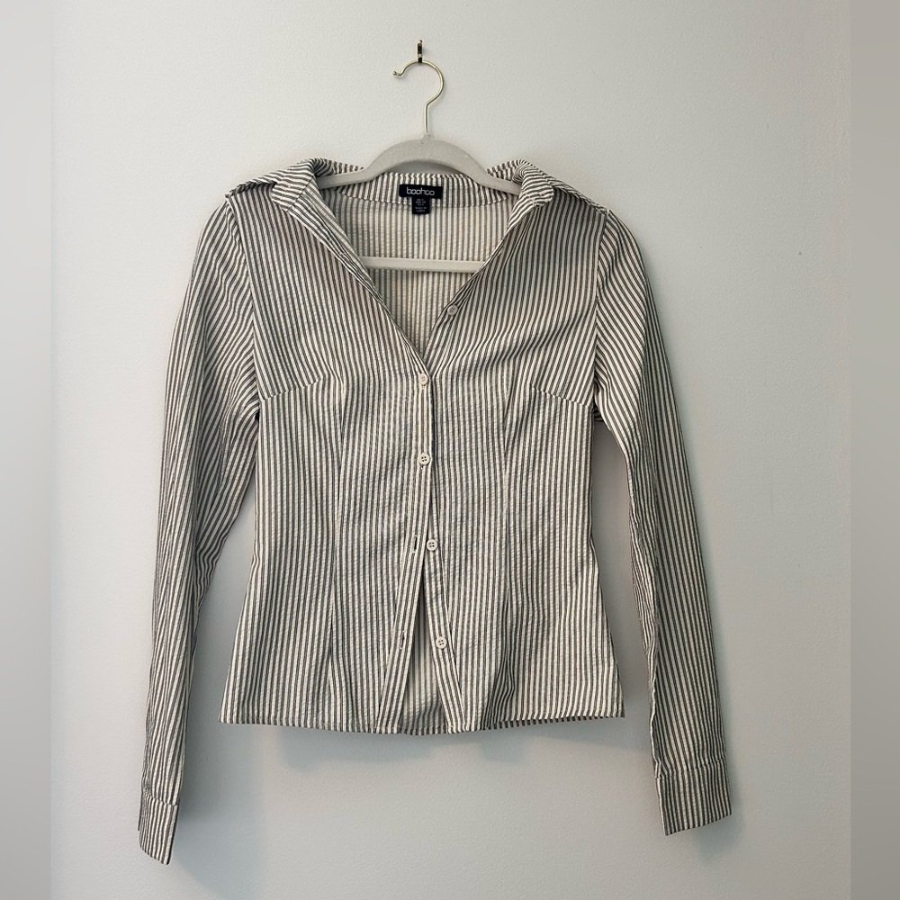 Boohoo Monochrome Striped Button Down Shirt